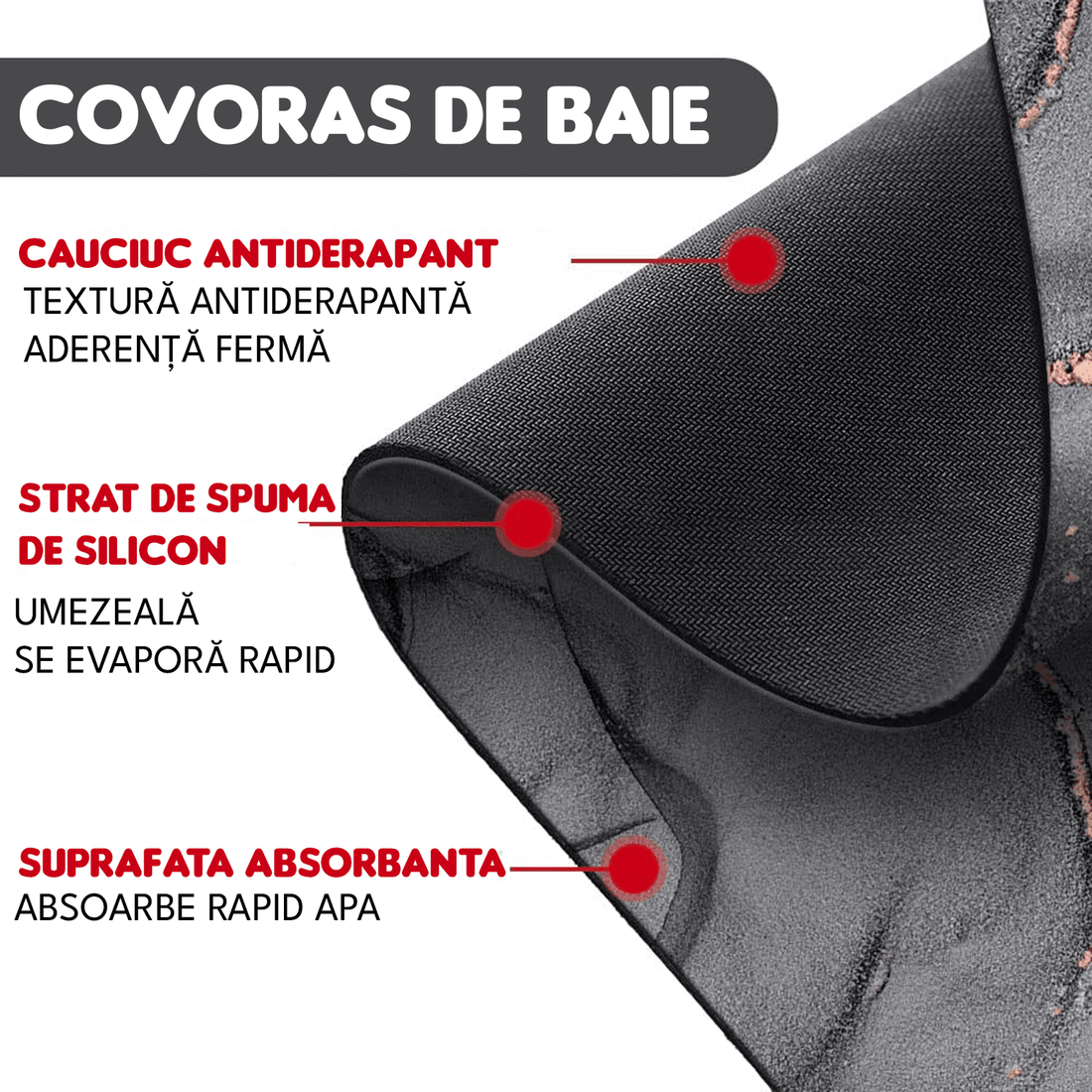 Covor Baie Universal, Spumă Silicon & Diatom, Absorbant, Antiderapant, 40×60 cm, Gri cu Auriu