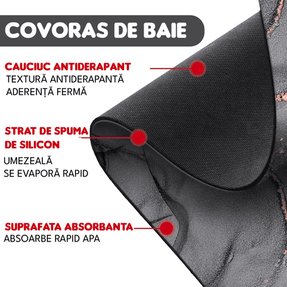 Covor Baie Universal, Spumă Silicon & Diatom, Absorbant, Antiderapant, 40×60 cm, Gri cu Auriu