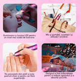 Freză unghii profesională wireless, 20.000 RPM, LED, 11 capete, 6 benzi, roz mov