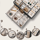 Cutie Bijuterii cu Cheie, 2 Nivele & Sertar, Catifelată, Piele Ecologică Neagră, 23 x 17 x 10.5 cm