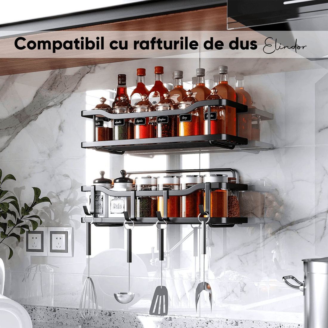 Set 2 Dispozitive Adezive pentru Duș, Fără Găurire, Suport Săpun, Rafturi Depozitare, Transparent