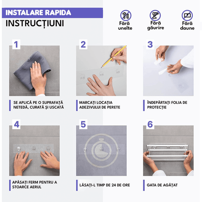 Set 2 Dispozitive Adezive pentru Duș, Fără Găurire, Suport Săpun, Rafturi Depozitare, Transparent