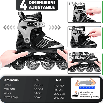 Role Reglabile M 32-35, Roți Luminoase Silicon, Rulmenți ABEC-7, Gri