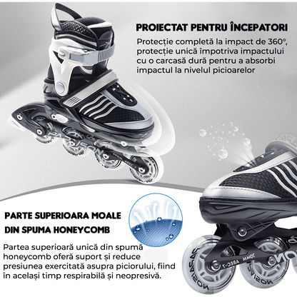 Role Reglabile M 32-35, Roți Luminoase Silicon, Rulmenți ABEC-7, Gri