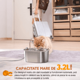 Dispenser Apă Automat pentru Pisici și Câini, 3.2L, Oțel Inoxidabil, Filtrare Activă, Silentios, Argintiu