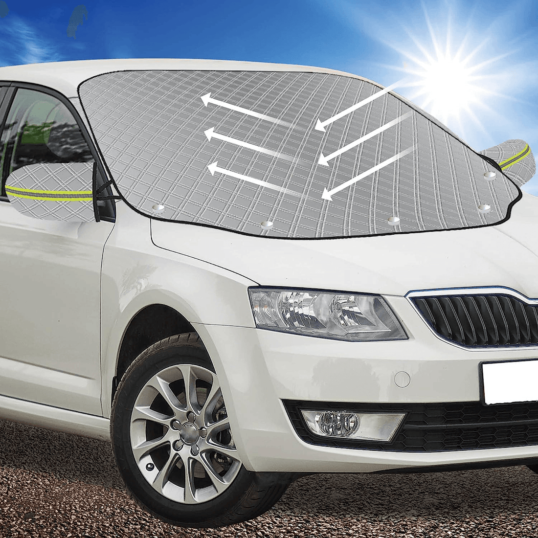 Parasolar pentru Parbriz și Oglinzi, Anti-Igheț, cu 5 Magneți și Bandă Reflectorizantă, Material cu 4 Straturi, Universal, 183 x 116 cm