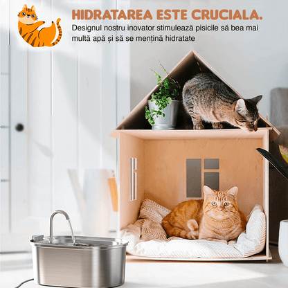 Dispenser Apă Automat pentru Pisici și Câini, 3.2L, Oțel Inoxidabil, Filtrare Activă, Silentios, Argintiu