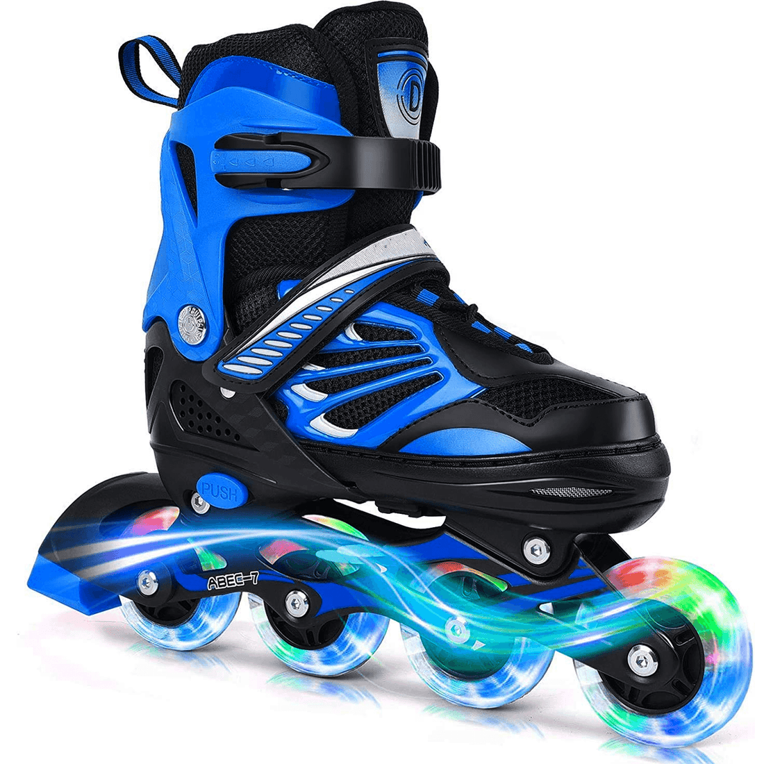 Role Reglabile S 27-32, Roți Luminoase Silicon, Rulmenți ABEC-7, Albastru