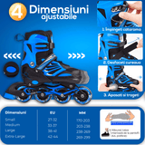 Role Reglabile S 27-32, Roți Luminoase Silicon, Rulmenți ABEC-7, Albastru