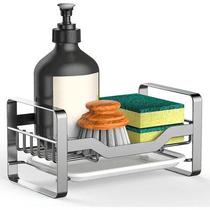Suport Burete Vase Multifuncțional, Oțel Inoxidabil, cu Tava de Scurgere Detașabilă, Organizator pentru Lavete, Argintiu