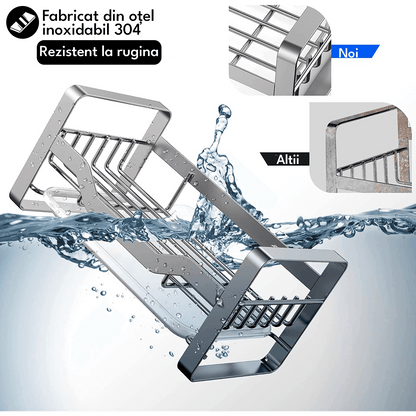 Suport Burete Vase Multifuncțional, Oțel Inoxidabil, cu Tava de Scurgere Detașabilă, Organizator pentru Lavete, Argintiu