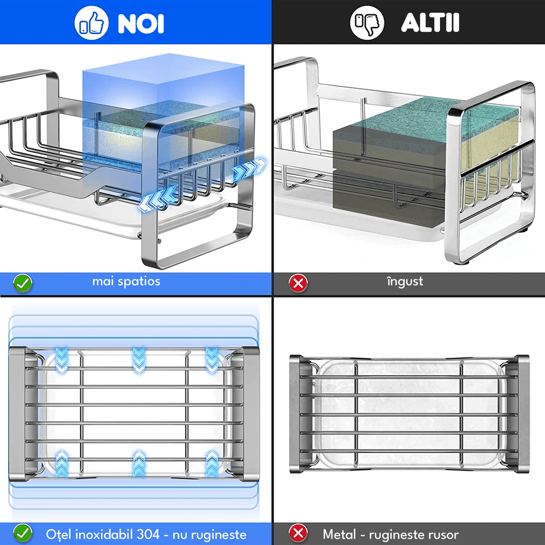 Suport Burete Vase Multifuncțional, Oțel Inoxidabil, cu Tava de Scurgere Detașabilă, Organizator pentru Lavete, Argintiu