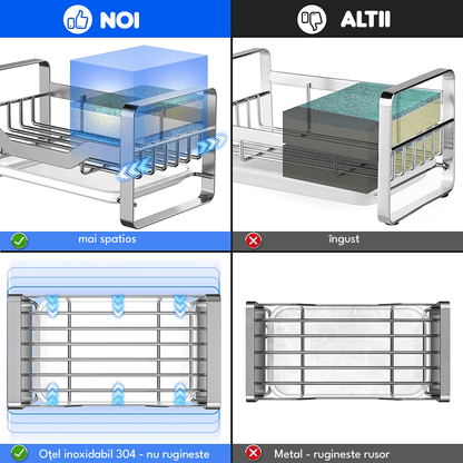 Suport Burete Vase Multifuncțional, Oțel Inoxidabil, cu Tava de Scurgere Detașabilă, Organizator pentru Lavete, Argintiu