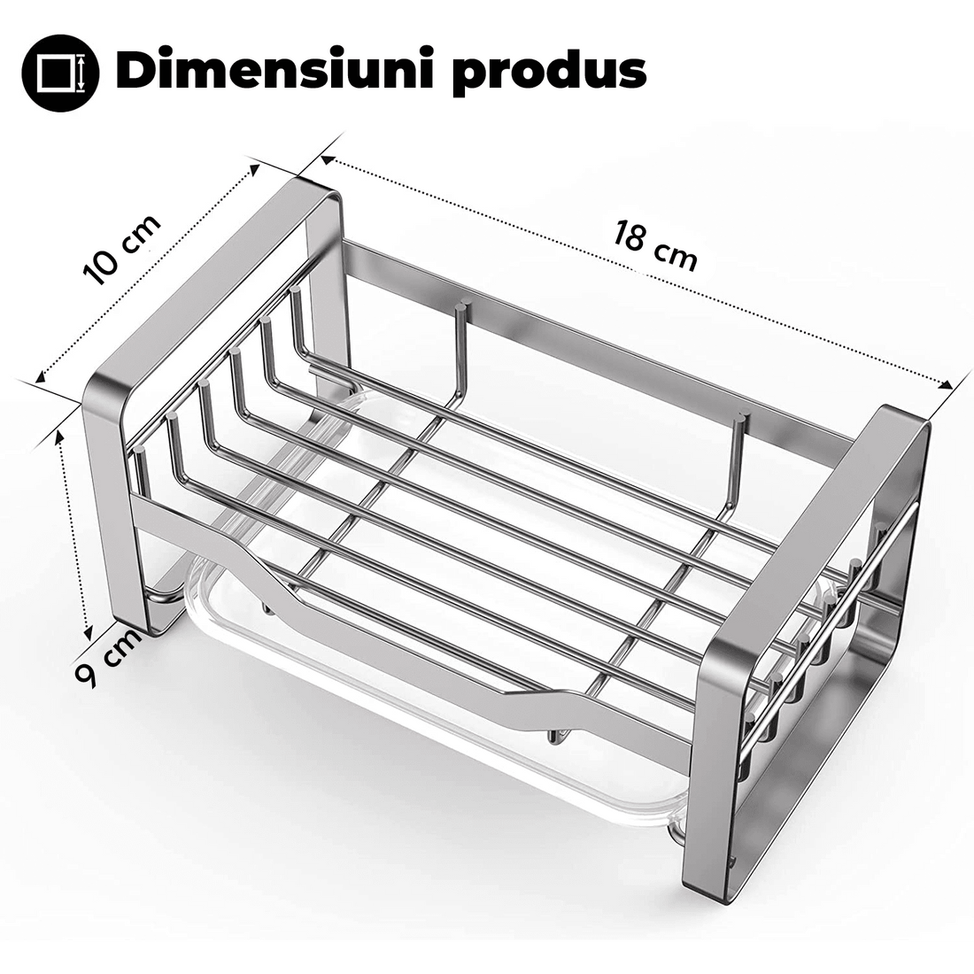 Suport Burete Vase Multifuncțional, Oțel Inoxidabil, cu Tava de Scurgere Detașabilă, Organizator pentru Lavete, Argintiu
