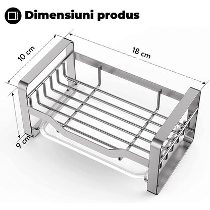 Suport Burete Vase Multifuncțional, Oțel Inoxidabil, cu Tava de Scurgere Detașabilă, Organizator pentru Lavete, Argintiu