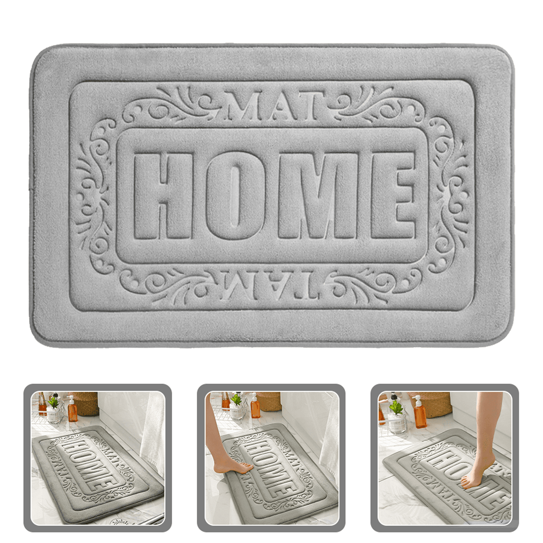 Covor Baie Universal, Spumă cu Memorie, Absorbant, Antiderapant, Memory Foam, 50×80 cm, Model HOME, Gri