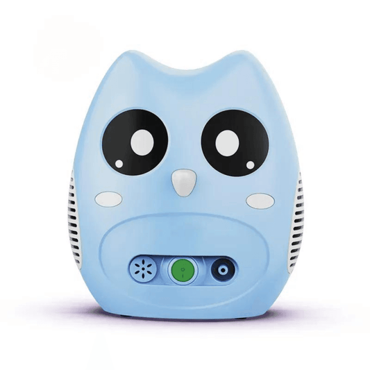 Aparat aerosoli inhalator Blue Owl, nebulizator cu compresor, 0.2ml/min, măști copii și adulți, accesorii incluse