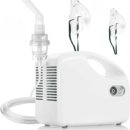 Aparat aerosoli inhalator, nebulizator cu compresor, 0.2ml/min, măști copii și adulți, alb