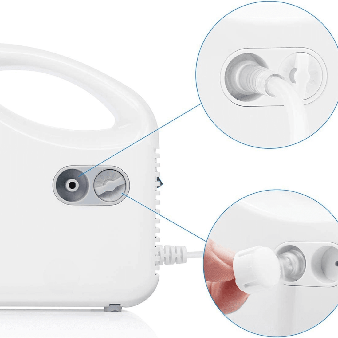 Aparat aerosoli inhalator, nebulizator cu compresor, 0.2ml/min, măști copii și adulți, alb