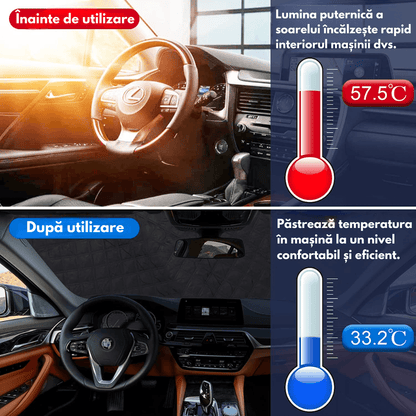 Parasolar Auto Elindor® pentru Parbriz si Oglinzi, Magnetic cu 3 Magneti, cu Banda Reflectorizanta, Material cu 4 Straturi, Universal, Folie pentru Protectie Soare, Antiinghet, Pliabil, Usor de Depozitat, Accesorii Masina Exterior, 193 x 125 cm, Argintiu