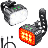 Set Lumini Bicicletă 6 LED-uri, Far Față/Spate, USB Reîncărcabil 1100mAh, 4 Moduri, IPX65, Alb/Roșu
