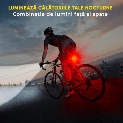 Set Lumini Bicicletă 6 LED-uri, Far Față/Spate, USB Reîncărcabil 1100mAh, 4 Moduri, IPX65, Alb/Roșu