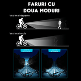 Set Lumini Bicicletă 6 LED-uri, Far Față/Spate, USB Reîncărcabil 1100mAh, 4 Moduri, IPX65, Alb/Roșu