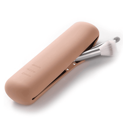Organizator pensule machiaj pentru calatorii, din silicon anti-cadere, inchidere cu magnet, portabil, elegant, portfard pentru cosmetice, 21x6x4 cm, Bej