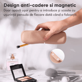 Organizator pensule machiaj pentru calatorii, din silicon anti-cadere, inchidere cu magnet, portabil, elegant, portfard pentru cosmetice, 21x6x4 cm, Bej