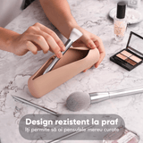 Organizator pensule machiaj pentru calatorii, din silicon anti-cadere, inchidere cu magnet, portabil, elegant, portfard pentru cosmetice, 21x6x4 cm, Bej