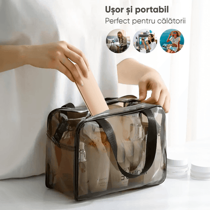 Organizator pensule machiaj pentru calatorii, din silicon anti-cadere, inchidere cu magnet, portabil, elegant, portfard pentru cosmetice, 21x6x4 cm, Bej