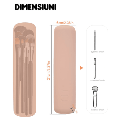Organizator pensule machiaj pentru calatorii, din silicon anti-cadere, inchidere cu magnet, portabil, elegant, portfard pentru cosmetice, 21x6x4 cm, Bej