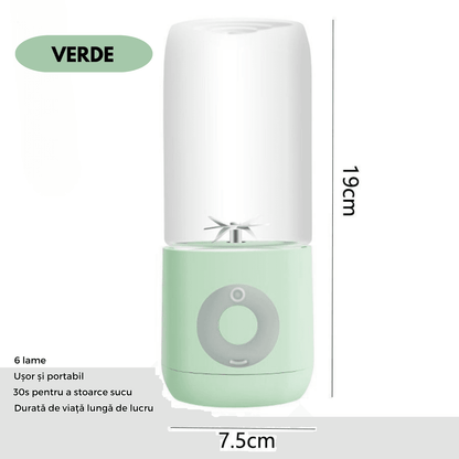Mini Blender Electric Elindor, Portabil, 500ml, Auto-curățare, Baterie Reîncărcabilă 2000mAh, 4 Lame, 15.000rpm, Verde