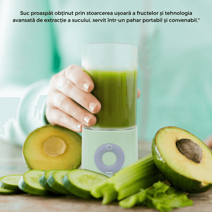 Mini Blender Electric Elindor, Portabil, 500ml, Auto-curățare, Baterie Reîncărcabilă 2000mAh, 4 Lame, 15.000rpm, Verde