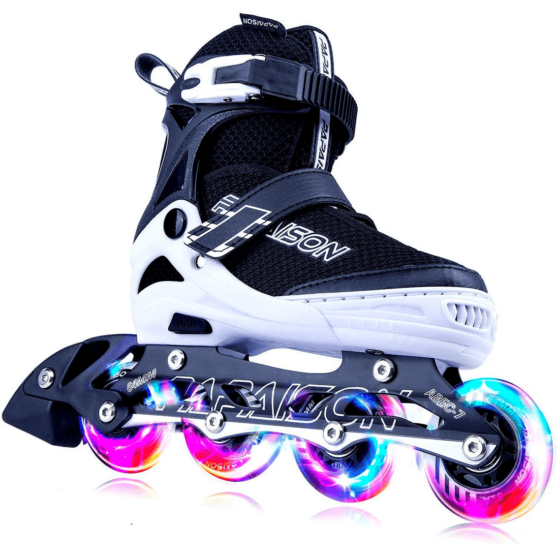 Role Reglabile L 37-40, Roți Luminoase Silicon, Rulmenți ABEC-7, Negru/Alb