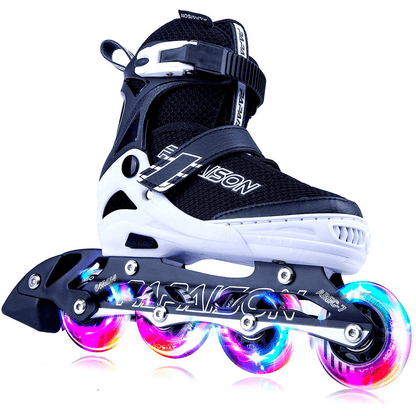 Role Reglabile L 37-40, Roți Luminoase Silicon, Rulmenți ABEC-7, Negru/Alb