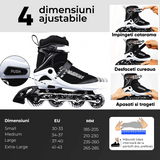 Role Reglabile S 28-32, Roți Luminoase Silicon, Rulmenți ABEC-7, Negru/Alb