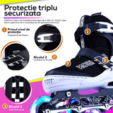 Role Reglabile S 28-32, Roți Luminoase Silicon, Rulmenți ABEC-7, Negru/Alb