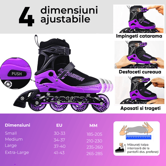 Role Reglabile L 37-40, Roți Luminoase Silicon, Rulmenți ABEC-7, Mov