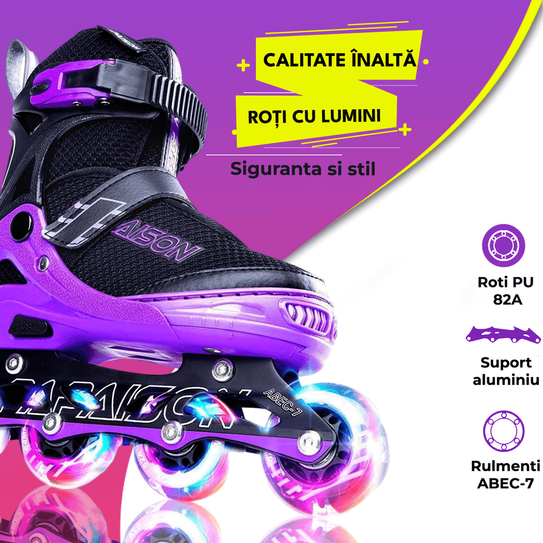 Role Reglabile L 37-40, Roți Luminoase Silicon, Rulmenți ABEC-7, Mov