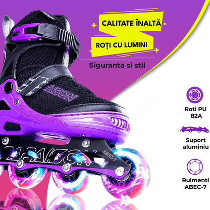 Role Reglabile S 28-32, Roți Luminoase Silicon, Rulmenți ABEC-7, Mov