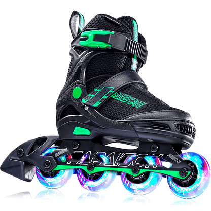 Role Reglabile L 37-40, Roți Luminoase Silicon, Rulmenți ABEC-7, Verde