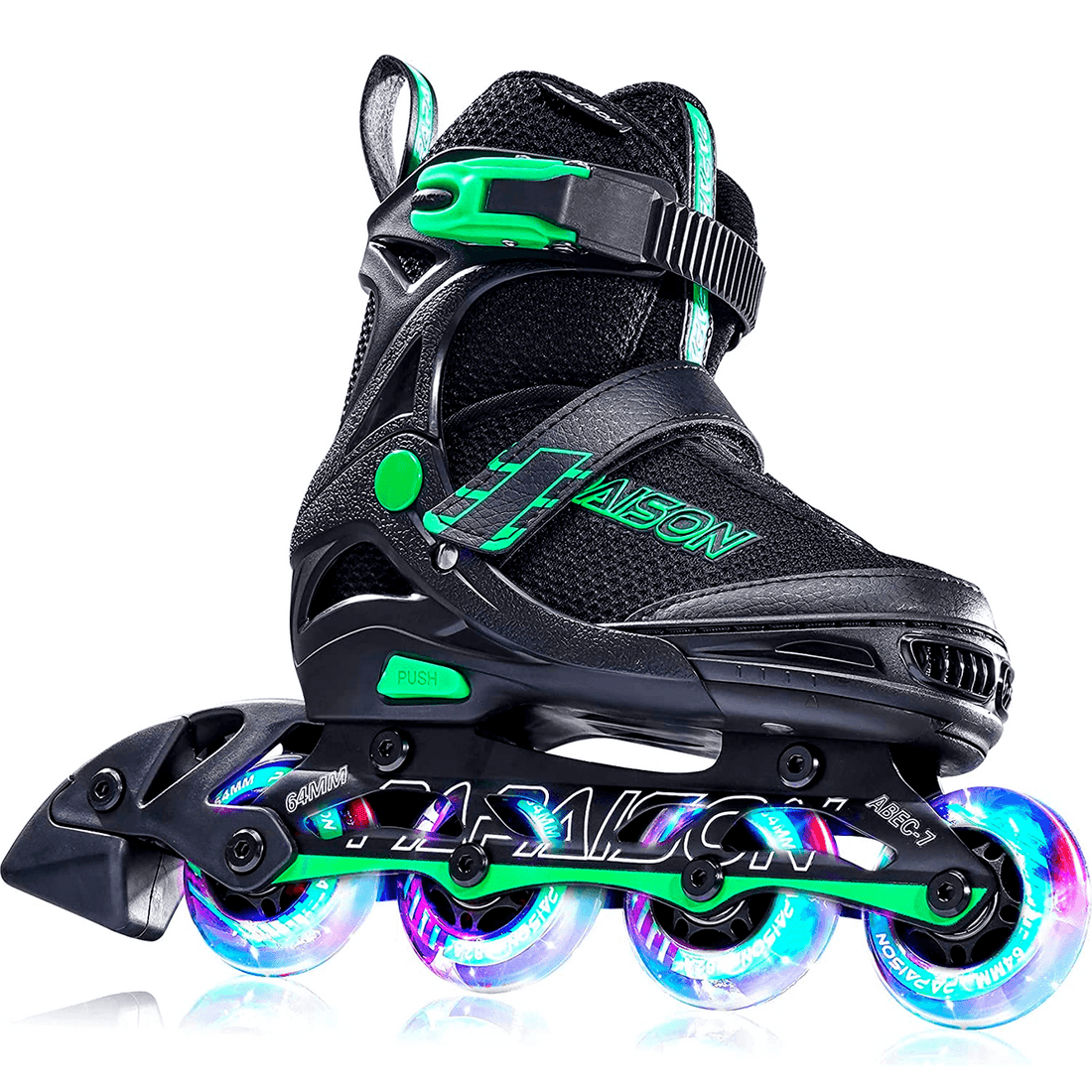 Role Reglabile S 28-32, Roți Luminoase Silicon, Rulmenți ABEC-7, Verde