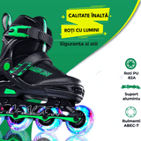 Role Reglabile L 37-40, Roți Luminoase Silicon, Rulmenți ABEC-7, Verde