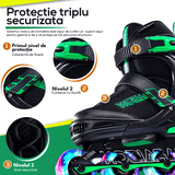 Role Reglabile L 37-40, Roți Luminoase Silicon, Rulmenți ABEC-7, Verde