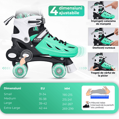 Role Reglabile L 37-40, Roți Luminoase Silicon, Rulmenți ABEC-7, Verde