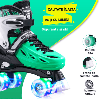 Role Reglabile L 37-40, Roți Luminoase Silicon, Rulmenți ABEC-7, Verde