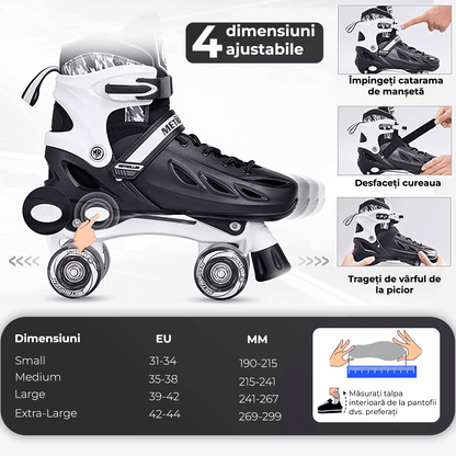 Role Reglabile S 28-32, Roți Luminoase Silicon, Rulmenți ABEC-7, Negru