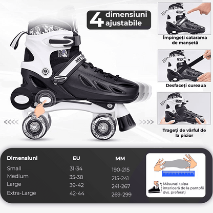 Role Reglabile L 37-40, Roți Luminoase Silicon, Rulmenți ABEC-7, Negru