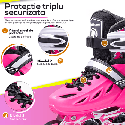 Role Reglabile S 29-32, Roți Luminoase Silicon, Rulmenți ABEC-7, Roz